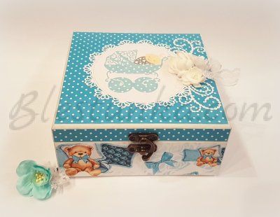 Caja para los tesoros del bebé "Dulce bebé y los ositos" en azul